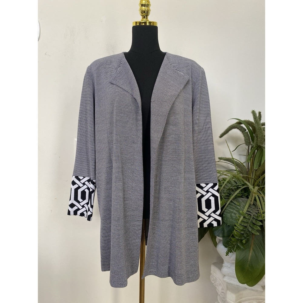 Misook Black White Striped Geometric Knit Blazer Cardigan Jacket Size L $398 - Picture 3 of 8